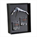 HST63410 Waiters Corkscrew Bottle Opener and 2-Piece Shot Glass Gift Set With Custom Imprint